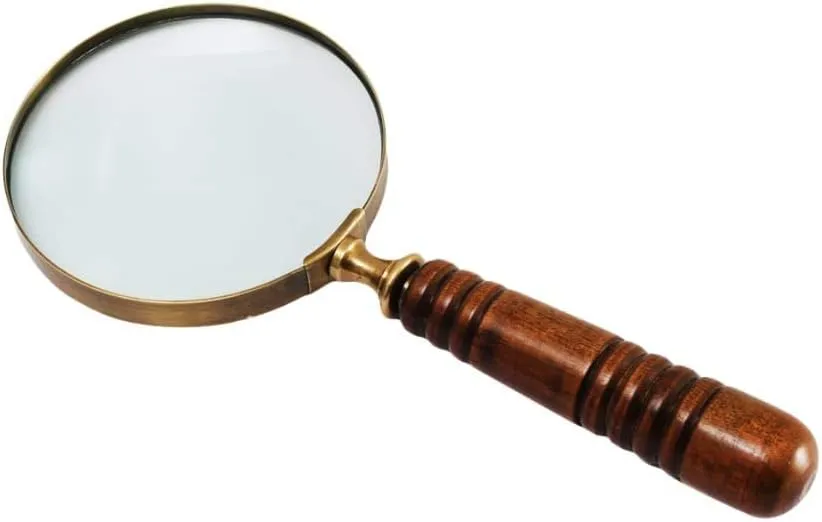 10X Handheld Magnifying Glass Lens, Antique Brass Magnifier, Fine Print Reading, Inspection, Coin & Stamp, Astrologer, Science, Low Sight Elderly, with Wooden Handle, Collectible Décor Gift