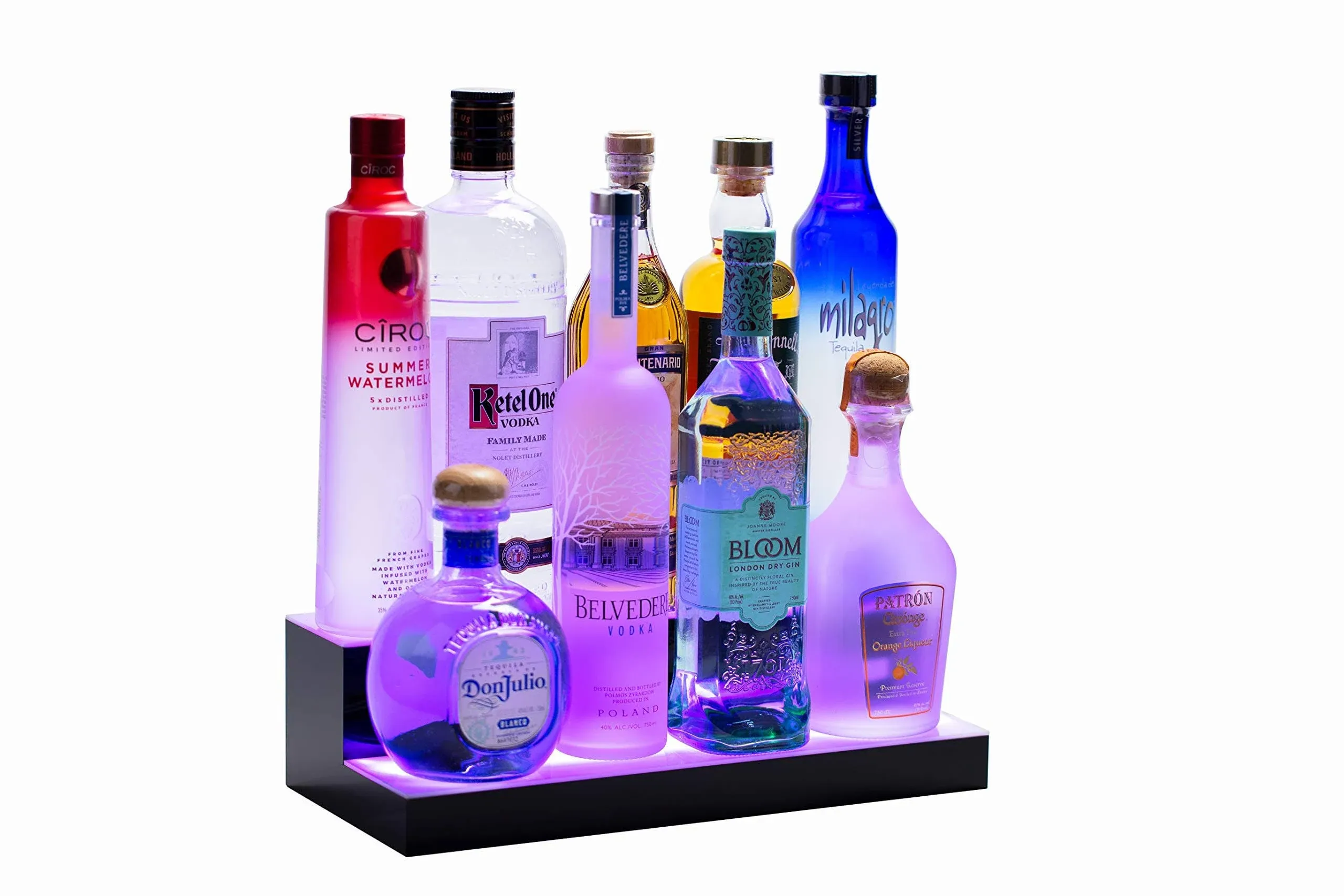 Barsquad LED Lighted Bar Shelf - 16In, 2 Step Illuminated Liquor Bottle Display 