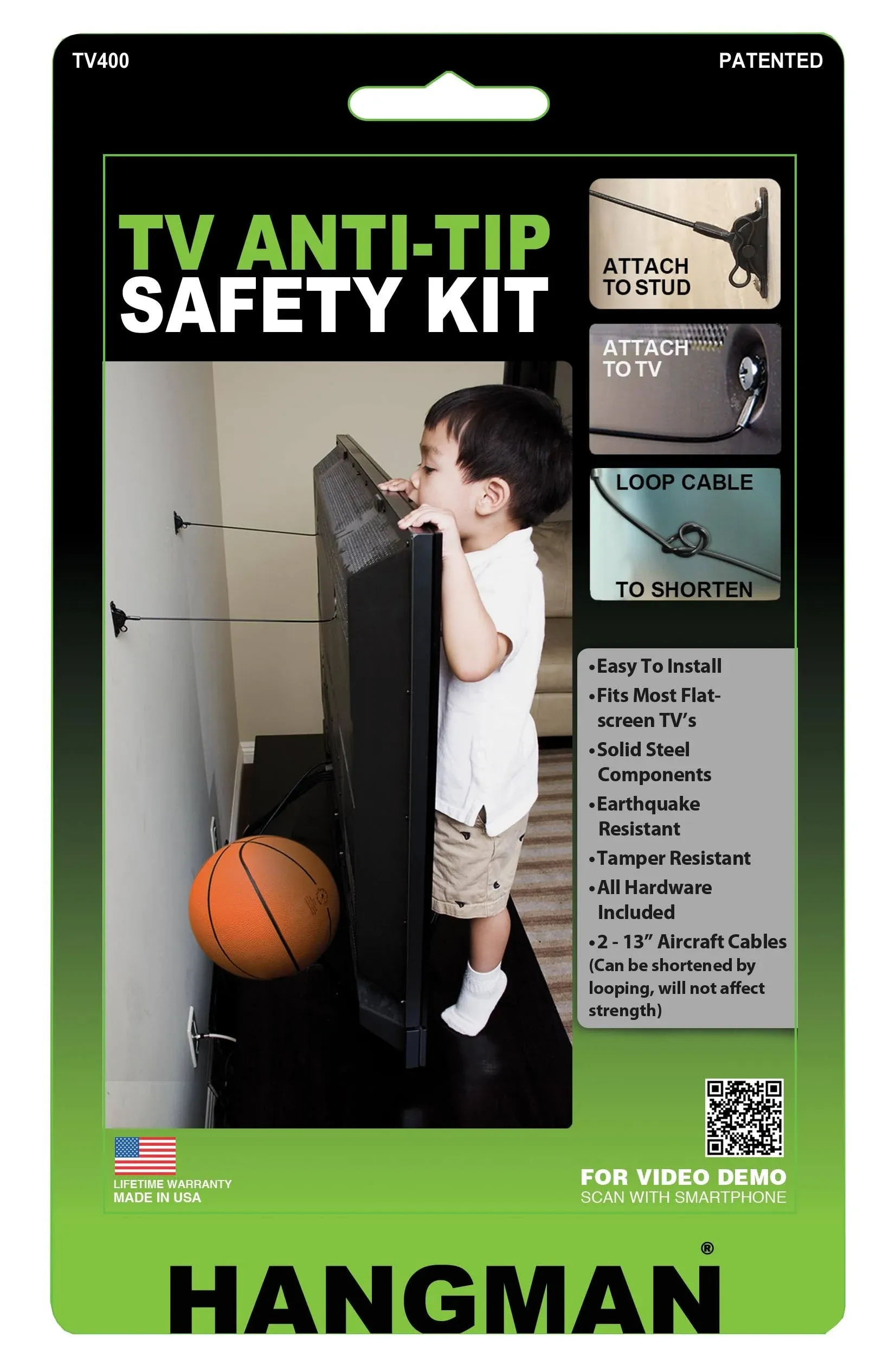 Hangman TV Anti-Tip Safety Kit Compatible with VESA