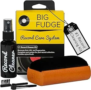 Big Fudge Vinyl Record Cleaning Kit - 4-in-1 Record Cleaner Solution - Includes Ultra-Soft Velvet Record Brush, Cleaning Liquid, Stylus Brush and Storage Pouch