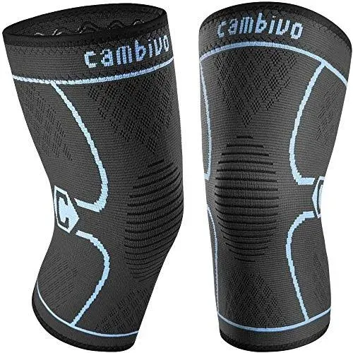 CAMBIVO 2 Pack Knee Brace, Knee Compression Sleeve for Men and Women, Knee Support for Running, Workout, Gym, Hiking, Sports (Blue,Medium)