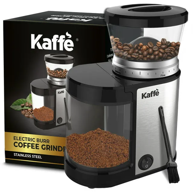 Kaffe Electric Burr Coffee Grinder (5.5oz) w/Adjustable Coarseness Settings - Flat Burr - [New Upgraded Motor ] - Precision Coffee Bean Grinder for Home Use - Stainless Steel (Silver)