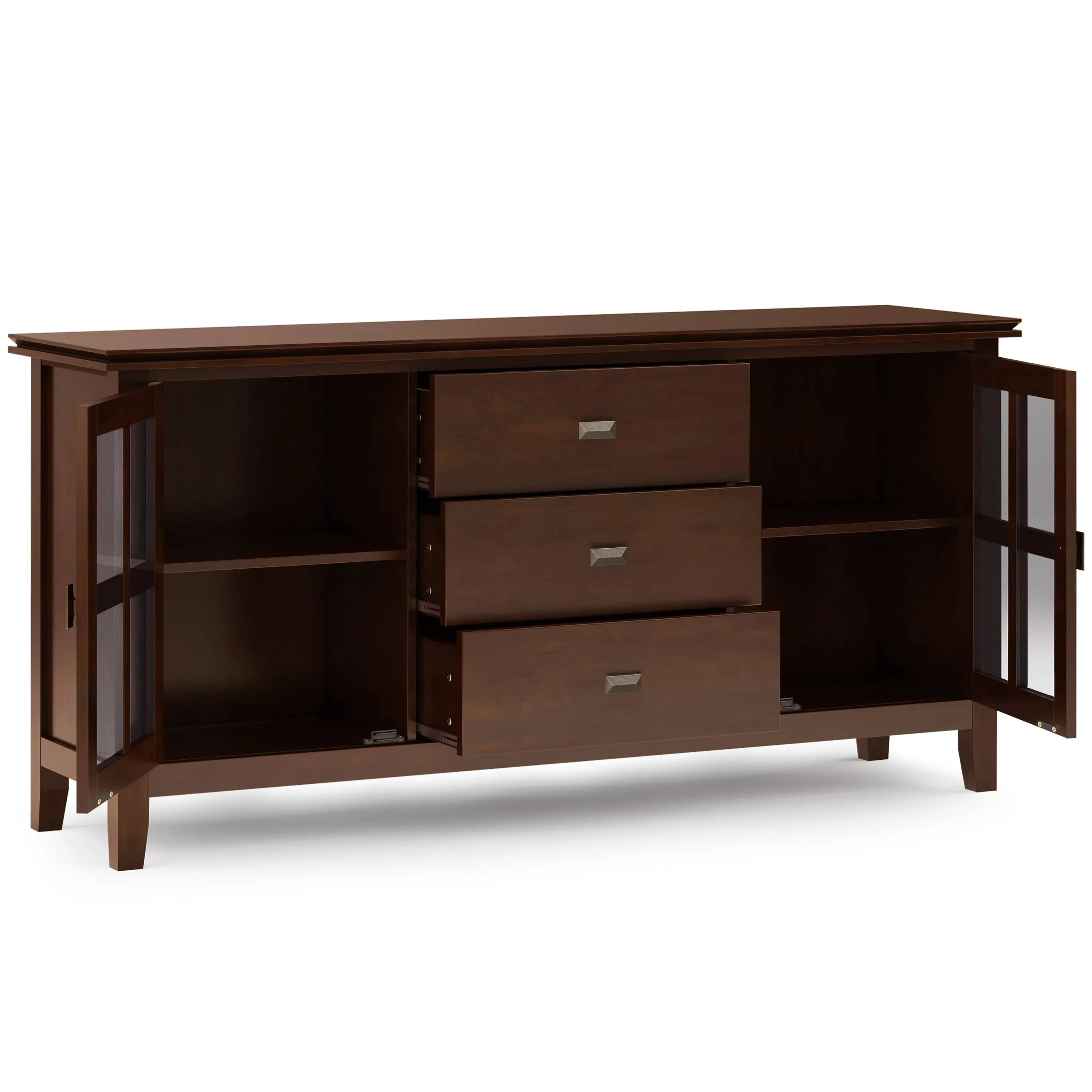 SIMPLIHOME Artisan SOLID WOOD 60 Inch Wide Contemporary Large Sideboard Buffet in Dark Chestnut Brown, For the Dining Room and Kitchen