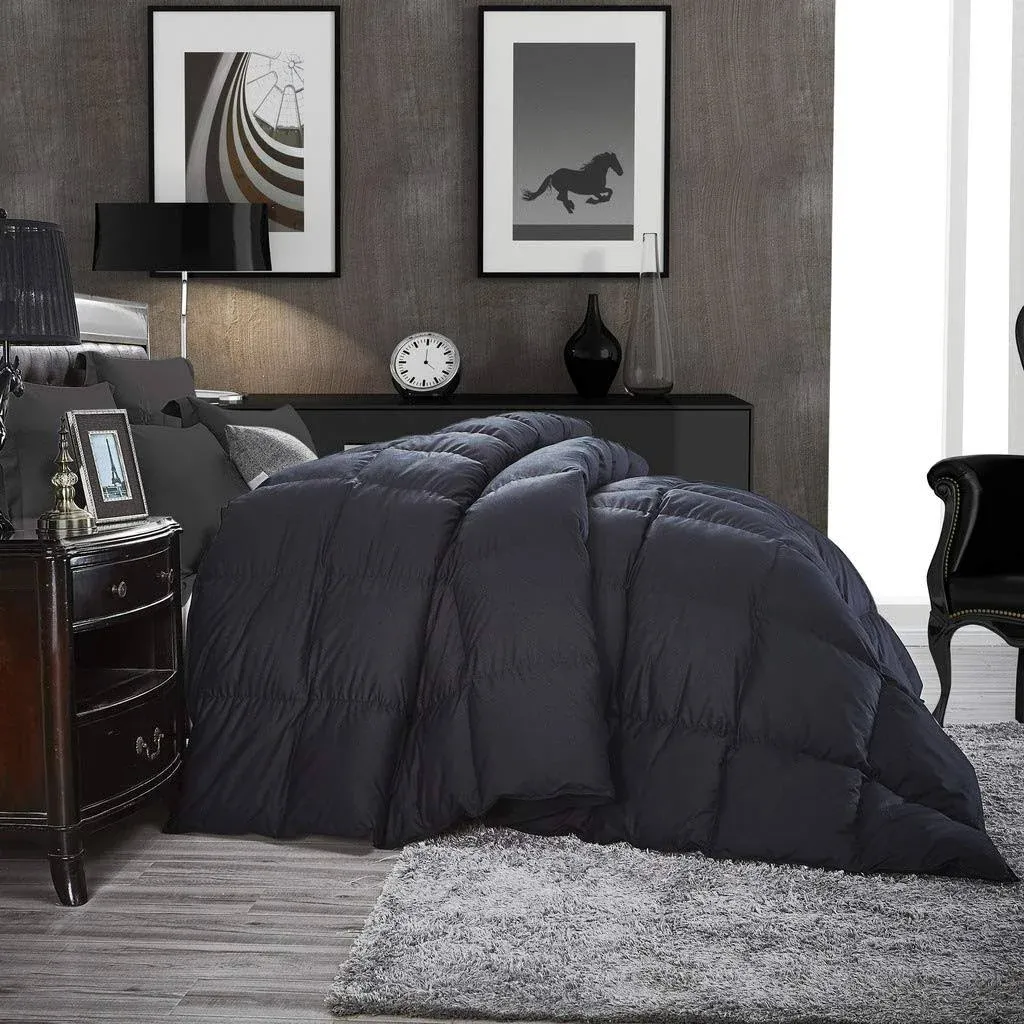 Luxurious All-Season Goose Down Comforter Queen Size Duvet Insert, Classic Black ...