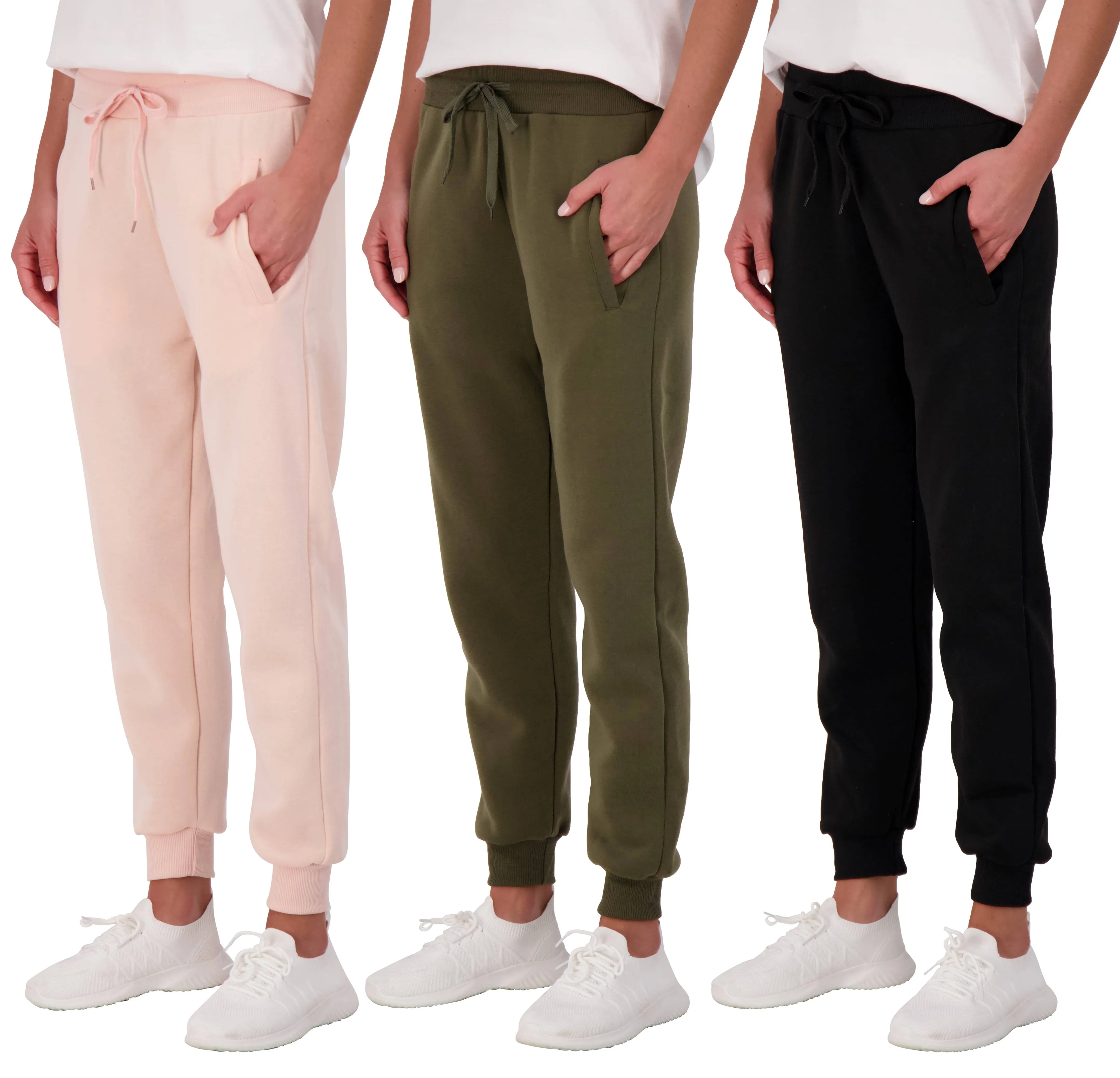 Real Essentials 3 Pack: Women's Relaxed Fit Comfortable Fleece Jogger Sweatpants ...