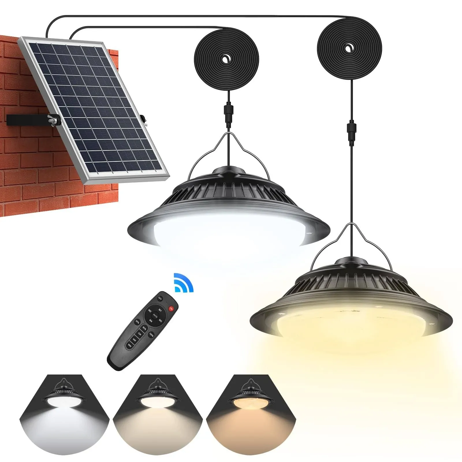 Solar Pendant Light Motion Sensor 2 Pack, 5 Modes 3200K/4000K/60<wbr/>00K Dimmable Sol