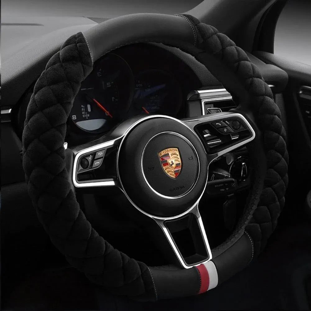 Cxtiy Universal Car Steering Wheel Cover Fluffy Winter Plush Steering Wheel Cover ...