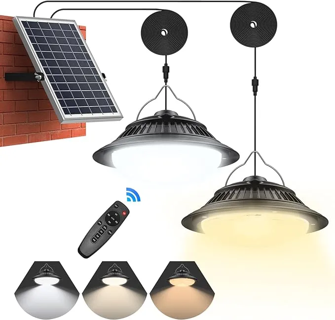 Solar Pendant Light Motion Sensor 2 Pack, 5 Modes 3200K/4000K/60<wbr/>00K Dimmable Sol