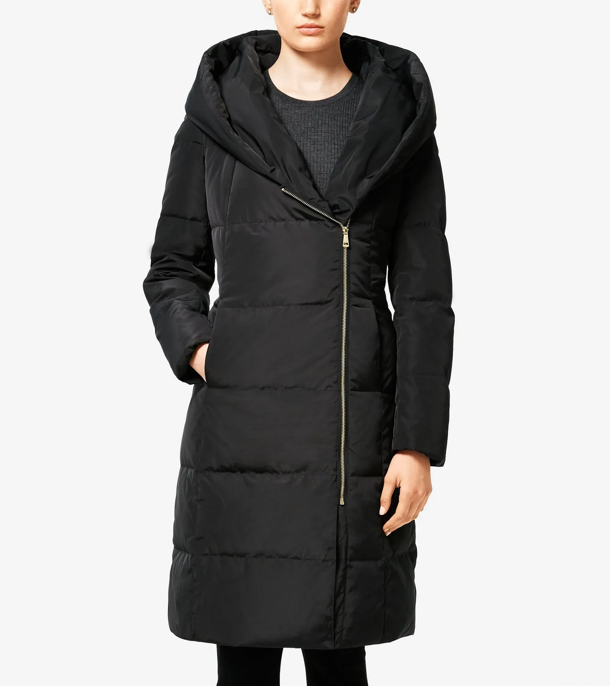 Cole Haan Signature Asymmetrical Pillow-Collar Down Puffer Coat Black