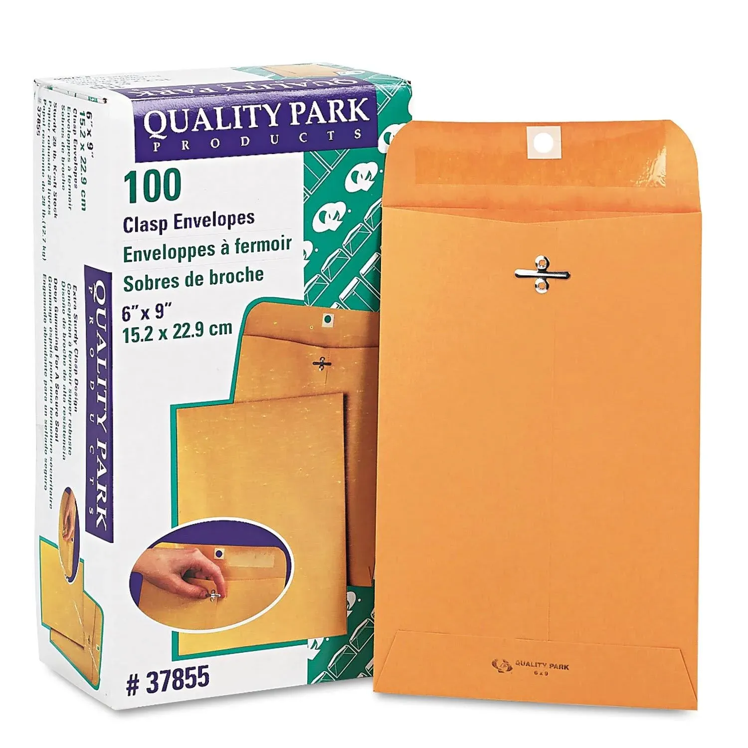 Quality Park Clasp Envelope 6 x 9 28lb Brown Kraft 100/Box