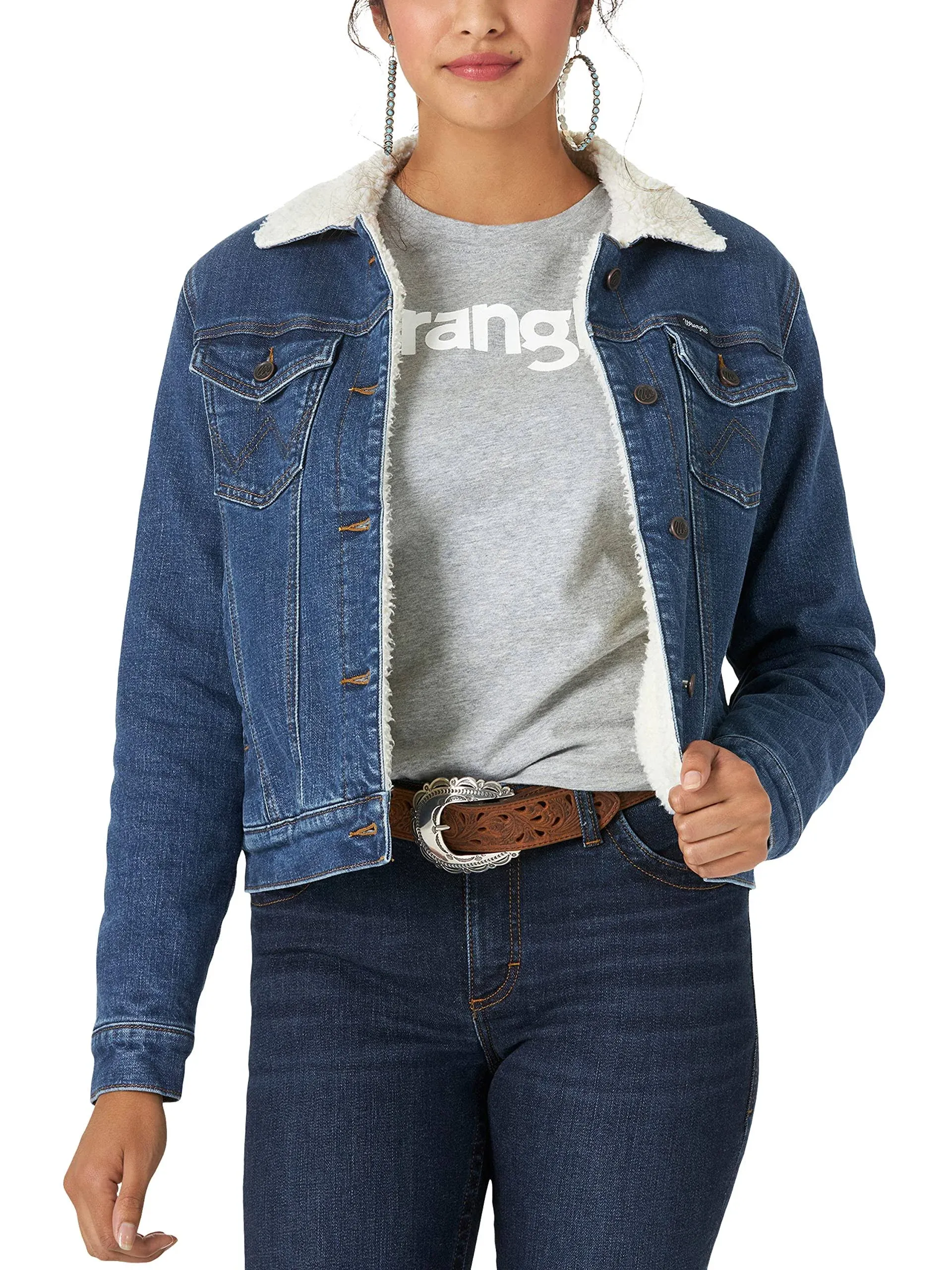 Womens Retro Sherpa Lined Denim Jacket:Denim:XL | Women's JACKETS & OUTERWEAR | Wrangler®