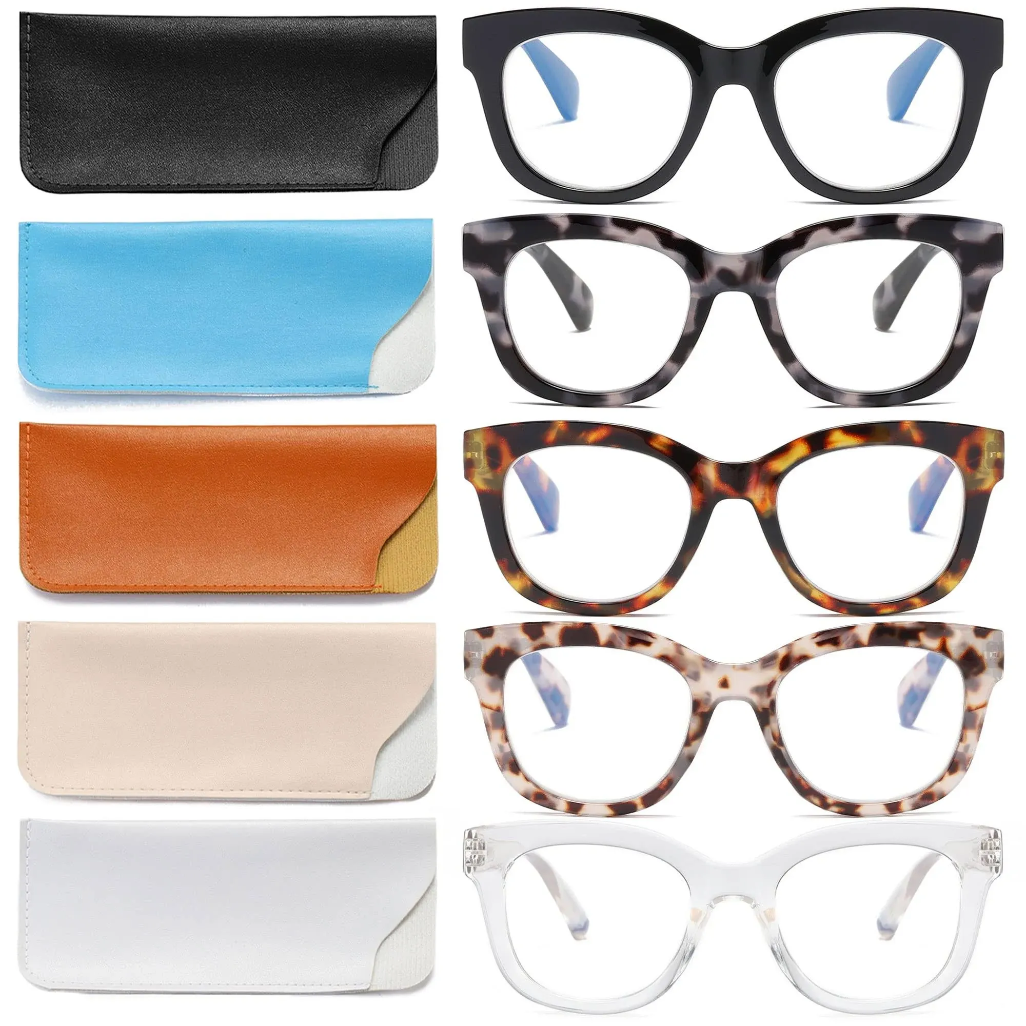 5 Pack Fashion Reading Glasses for Women Blue Light Blocking Oversized Readers S