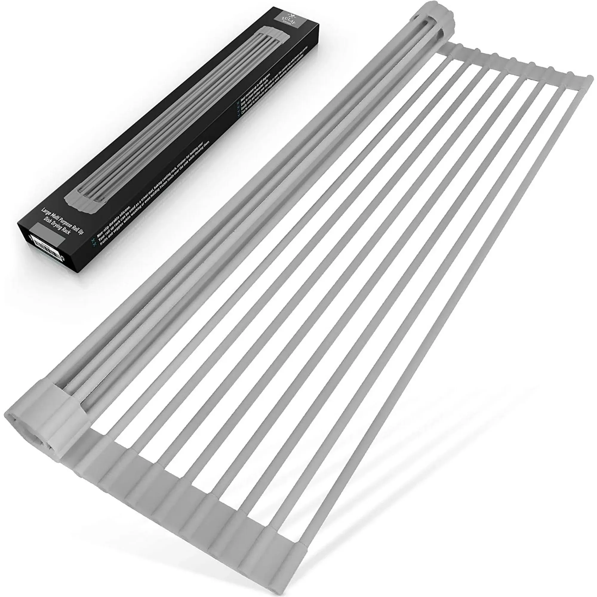 Zulay Kitchen Multipurpose Roll Up Sink Drying Rack, Gray 17"