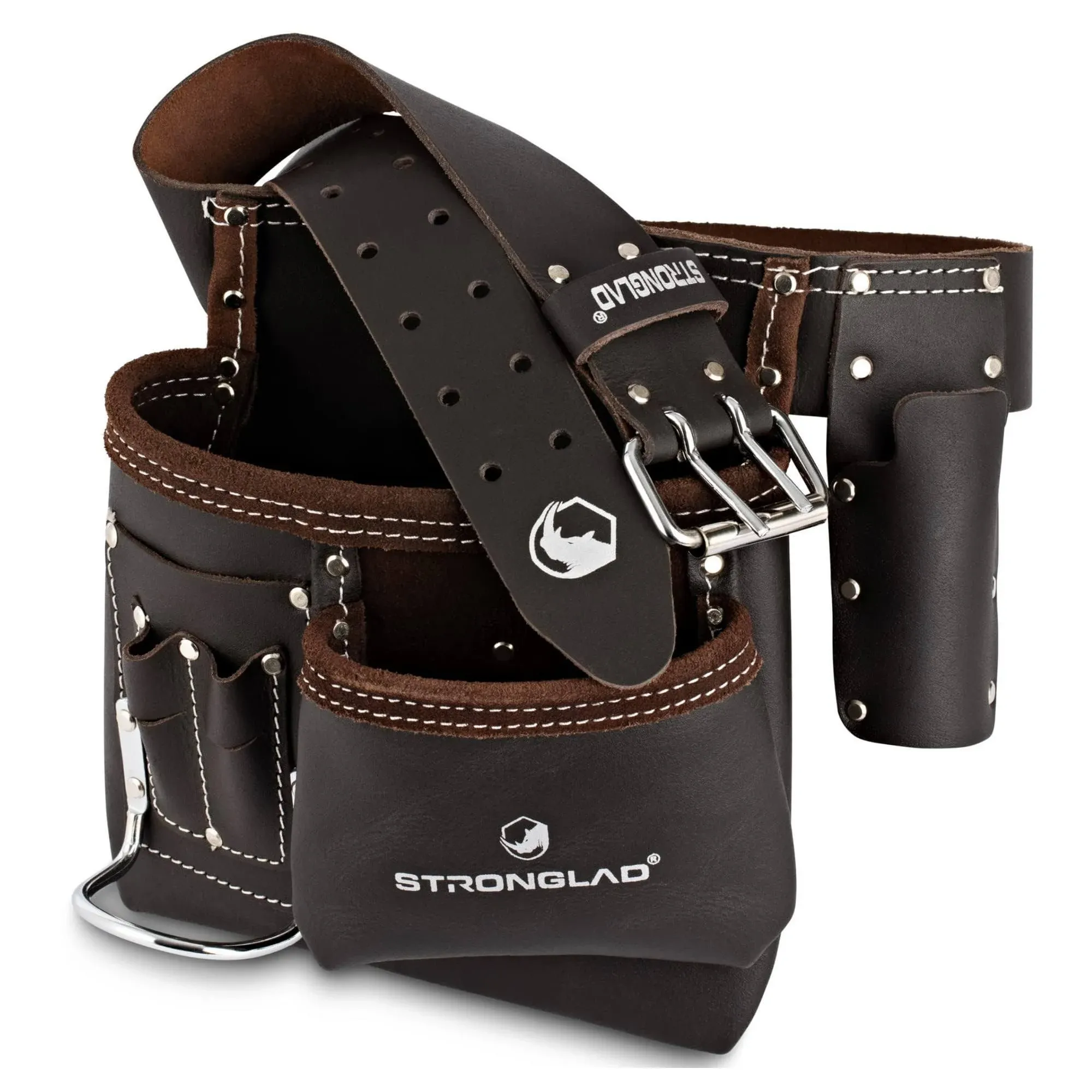 STRONGLAD 5-Pocket Leather Tool Belt, Carpenters Tool Belts, Construction Pouch ...