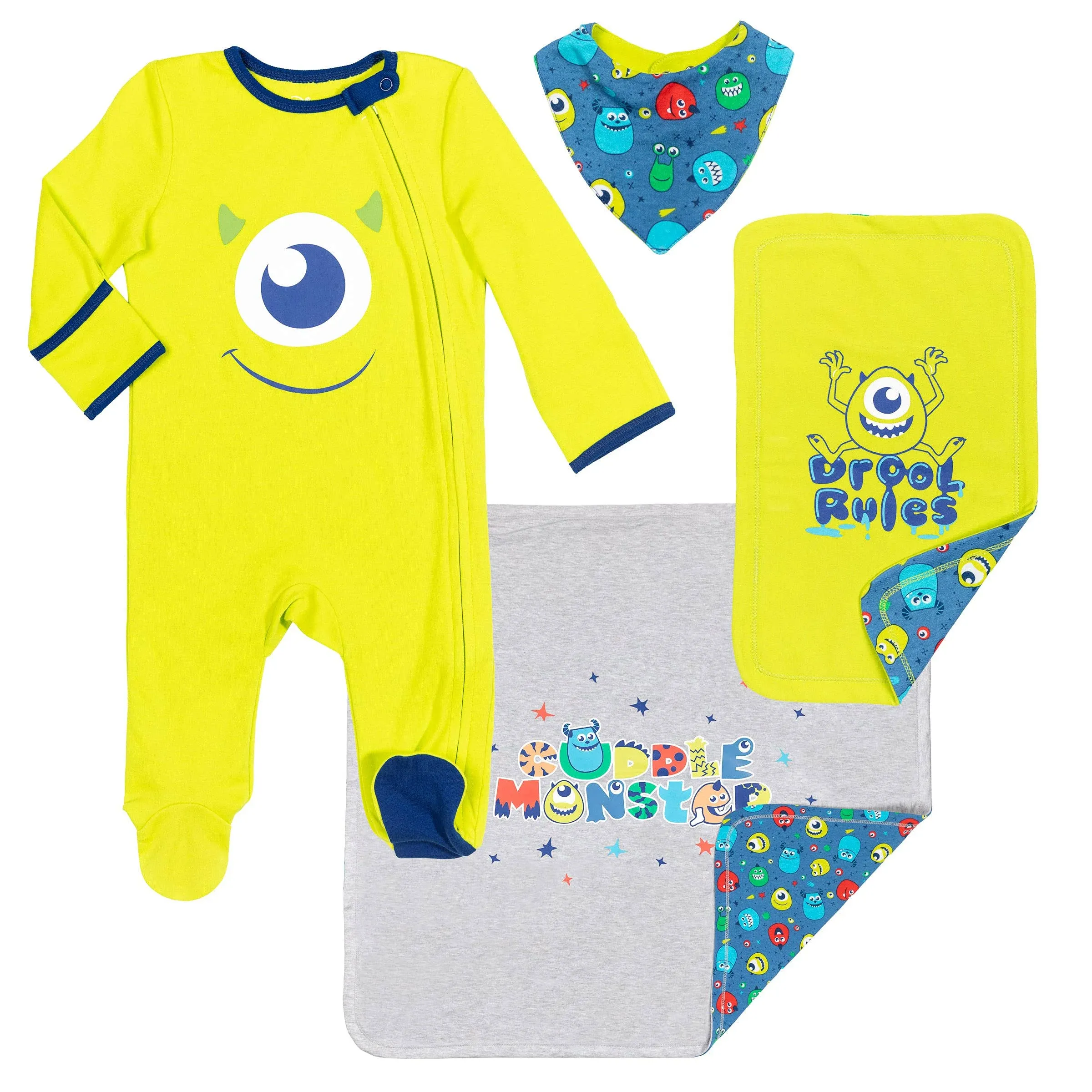 Disney Pixar Monsters Inc. Mike Newborn Baby Boys 4 Piece Outfit Set: Sleep N ...