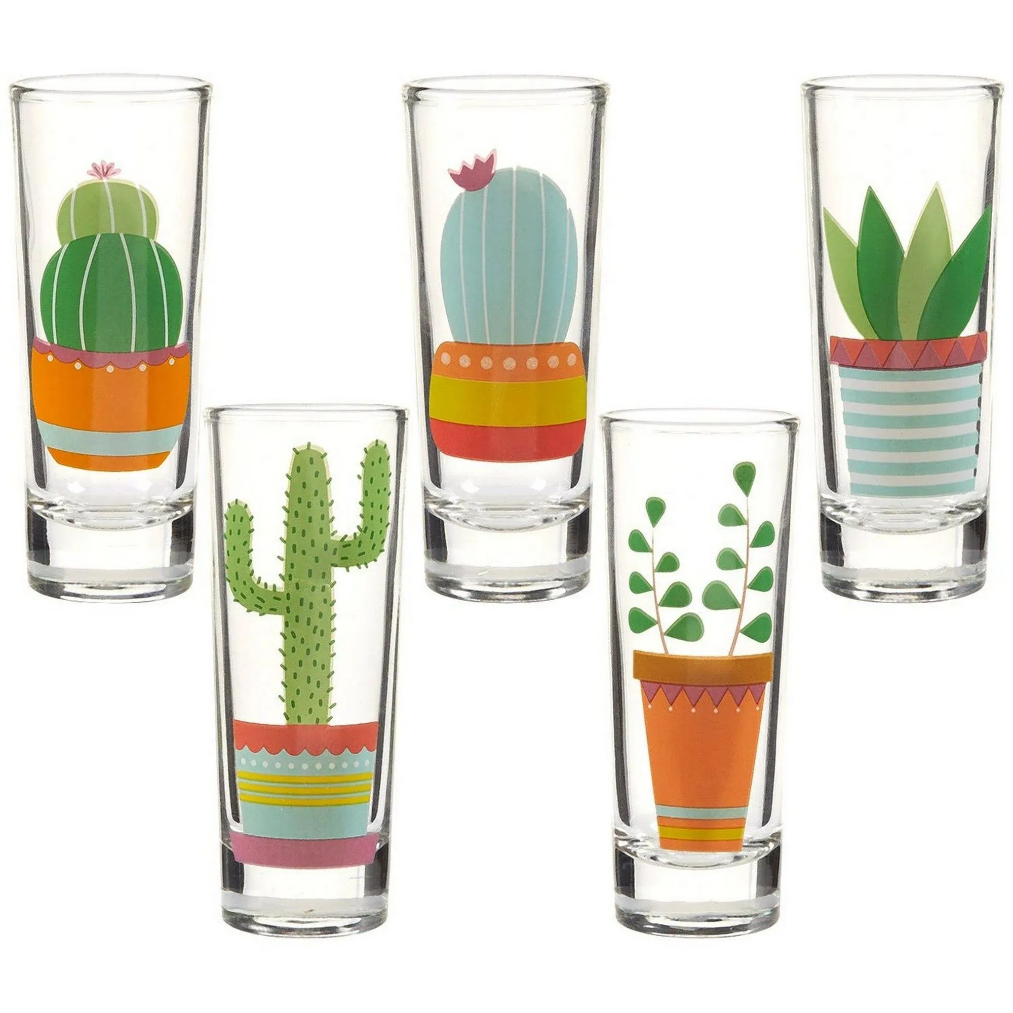 Cactus Party Shot Glasses for Cinco de Mayo Tequila Fiesta, Set of 5, 2 oz Each Pack