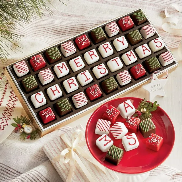 The Swiss Colony Merry Christmas Petits Fours - Gourmet Mini Layer Cakes, Assorted Red Velvet, Strawberry, Double Chocolate, and Vanilla Treats