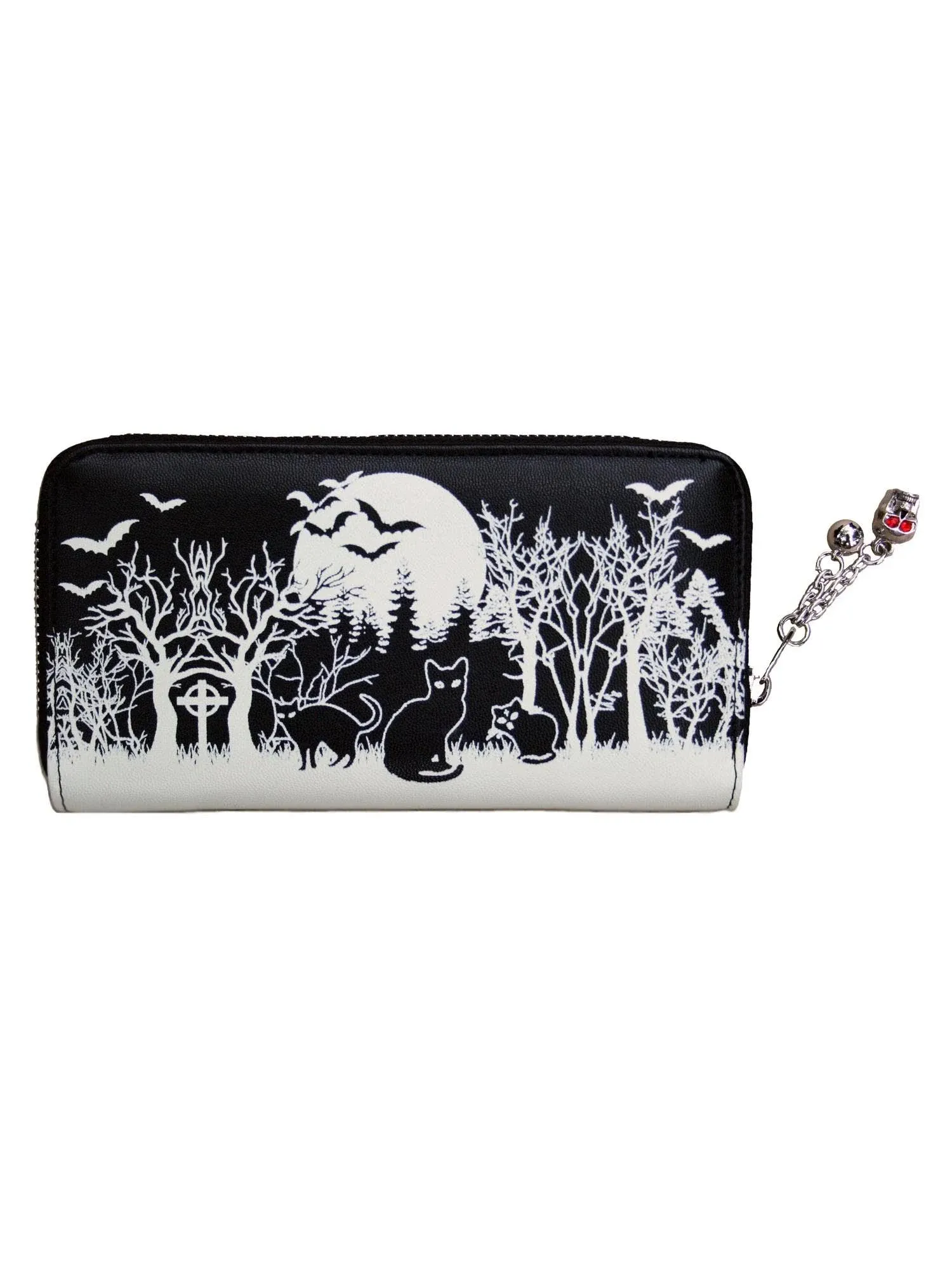 Lost Queen Woodland Black Cats & Bats Skull Charm Gothic Wiccan Wallet