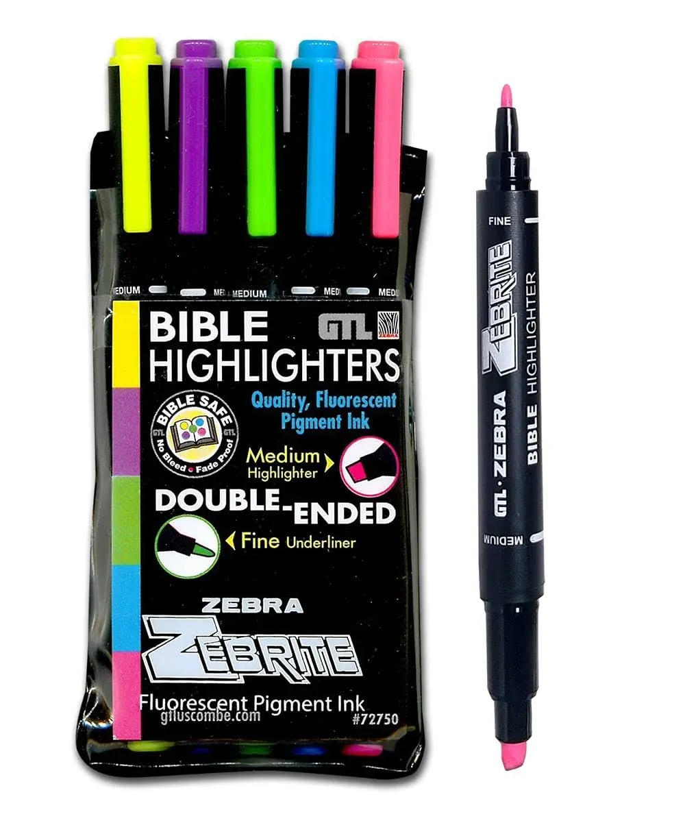 G T Luscombe 5-Piece Bible Highlighter Set, Zebrite Carded 