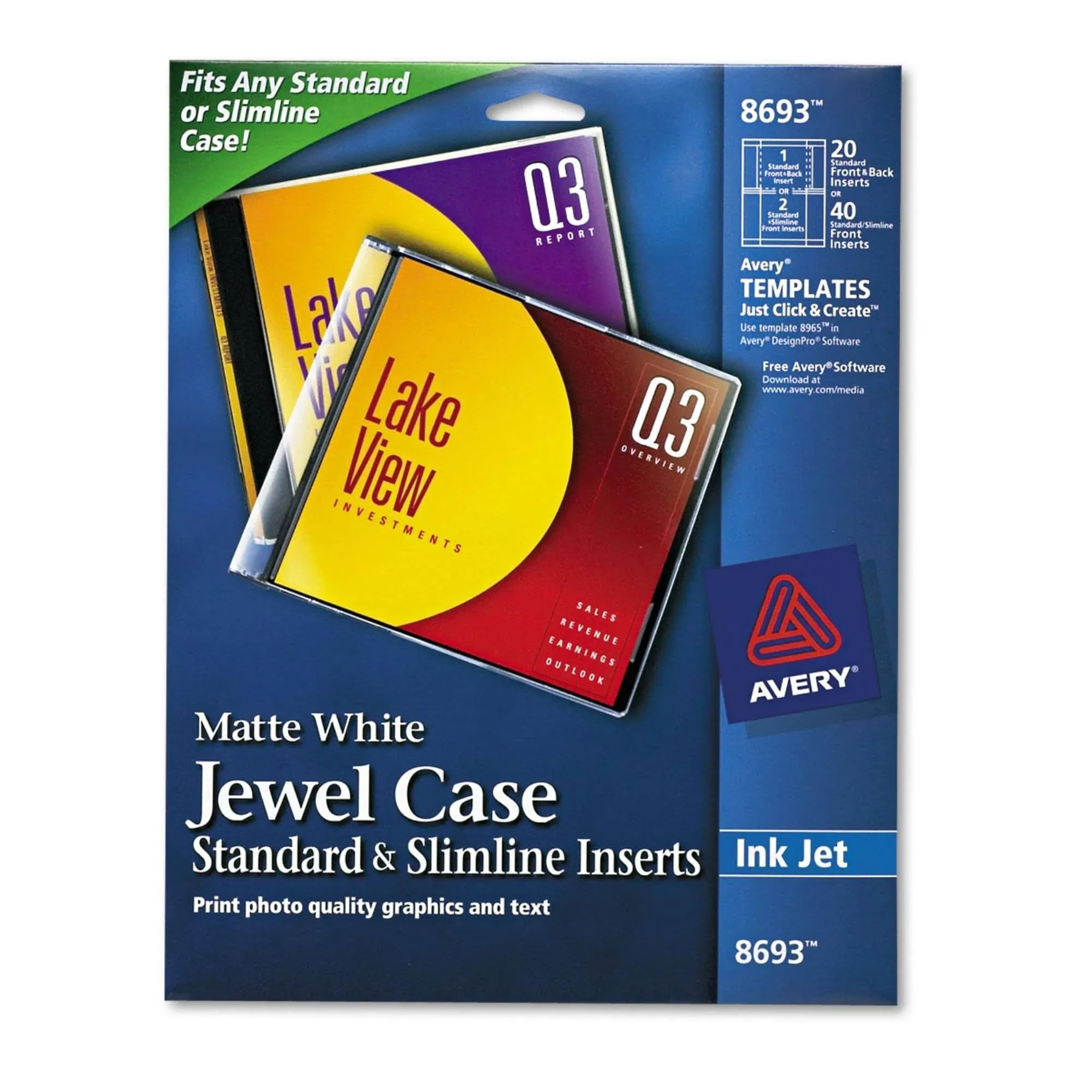 Avery - Inkjet CD/DVD Jewel Case Inserts, Matte White, 20/Pack