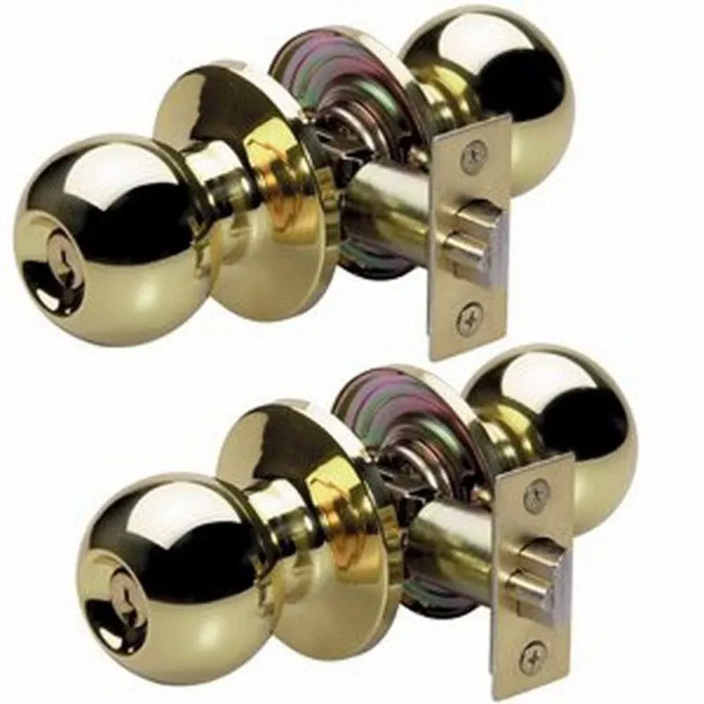 Master Lock Keyed Entry Door Lock Ball Style Knob Polished Brass BAO0103T 2 Pack