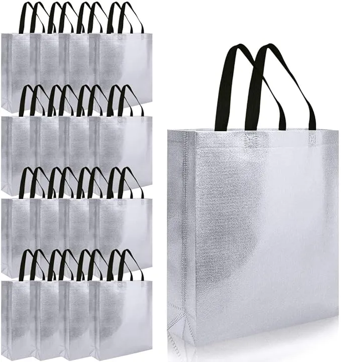 M&C Music Color 16pcs Glossy Reusable Grocery Shopping Bag Tote Bag with Handle ...