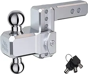 RENO Adjustable Trailer Hitch, Fits 2 Inch Receiver 4" Rise/Drop Aluminum Trailer Hitch Ball Mount, Dual-Balls (2" & 2-5/16") - 12,500 lbs Towing Capacity