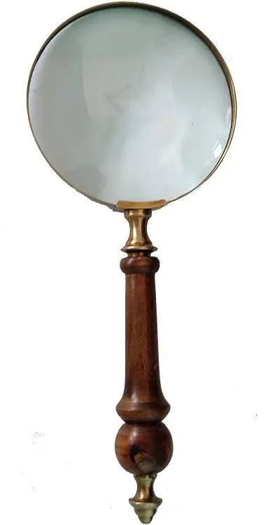 10X Handheld Magnifying Glass Lens, Antique Brass Magnifier, Fine Print Reading, Inspection, Coin & Stamp, Astrologer, Science, Low Sight Elderly, with Wooden Handle, Collectible Décor Gift