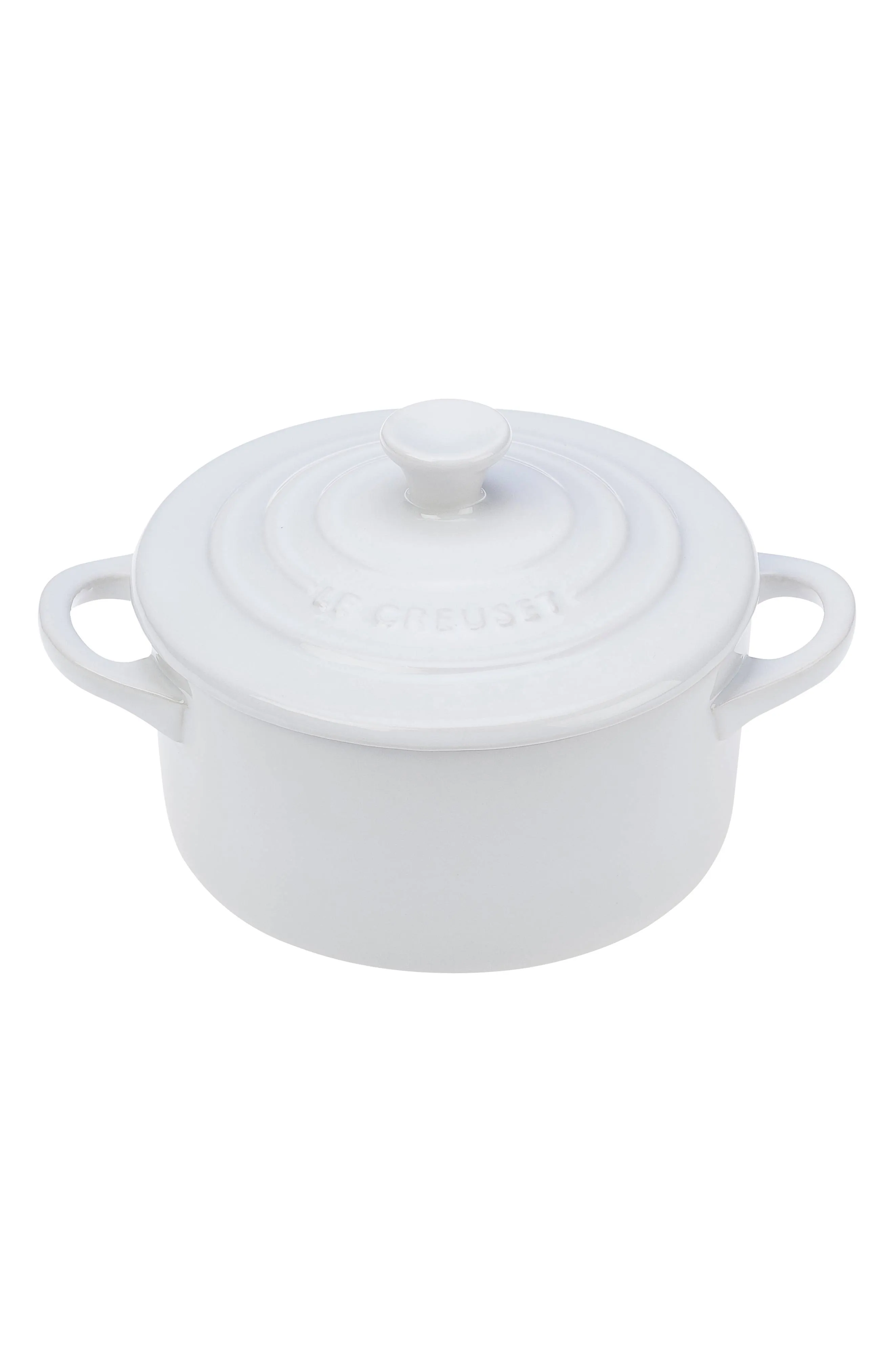 Le Creuset White 8oz Mini Enameled Stoneware Casserole Pot Mini Round Cocotte