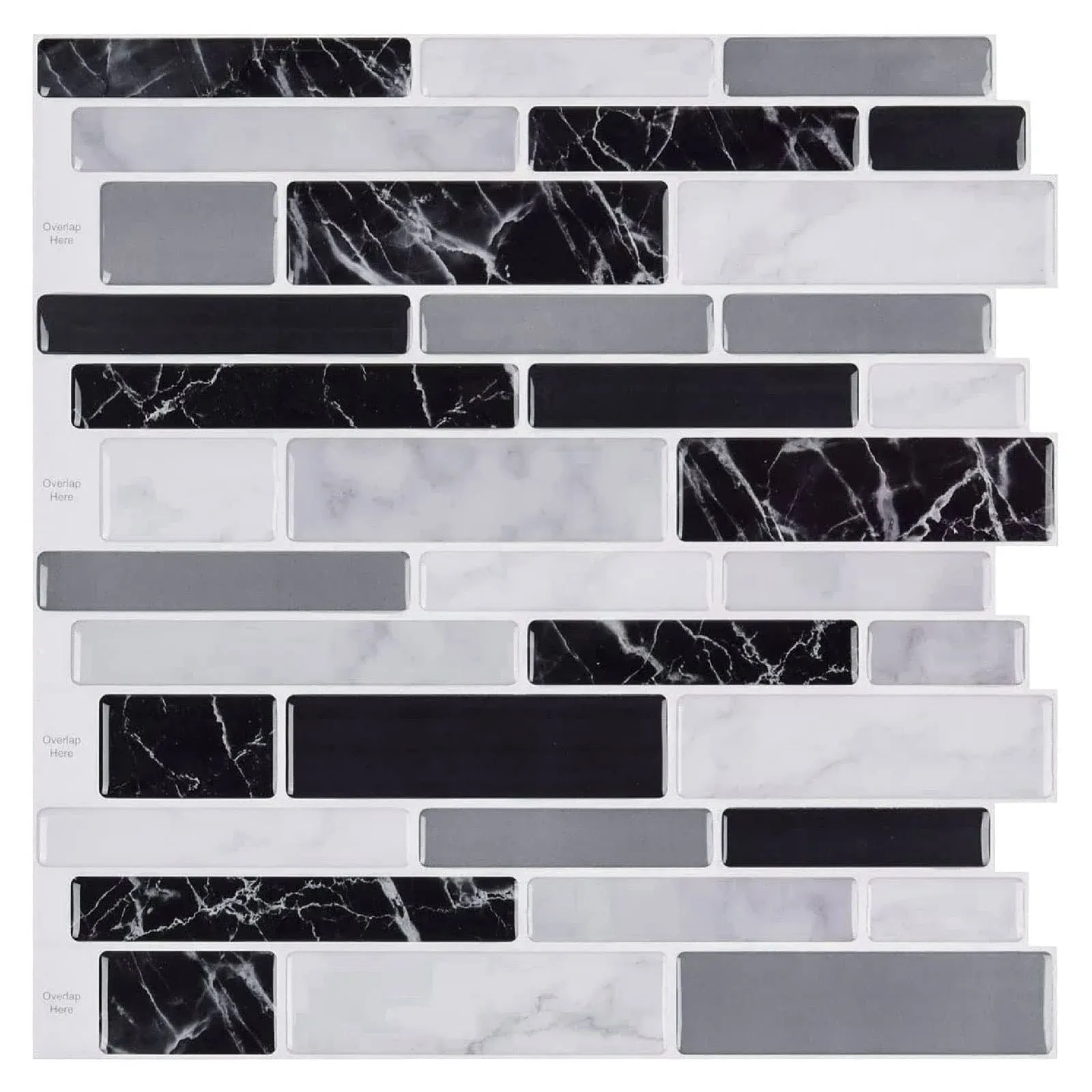 WOWSTAR 10-Sheet Peel and Stick Tiles, Marble Look Kitchen Backsplash Tiles, 12"x12" (10, Gray)