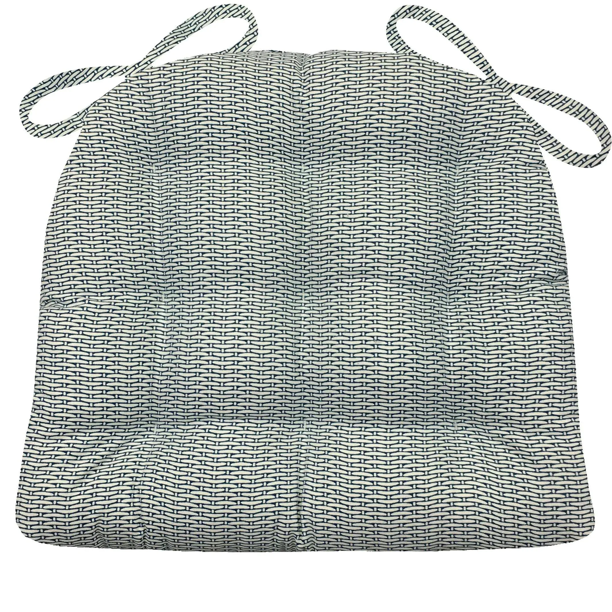 Barnett Home Decor Basketweave Blue Dining Chair Pad with Ties - Standard Size 17 Chair Cushion - Latex Foam Fill - 100% Cotton, Made in USA - Machine Washable, Reversible