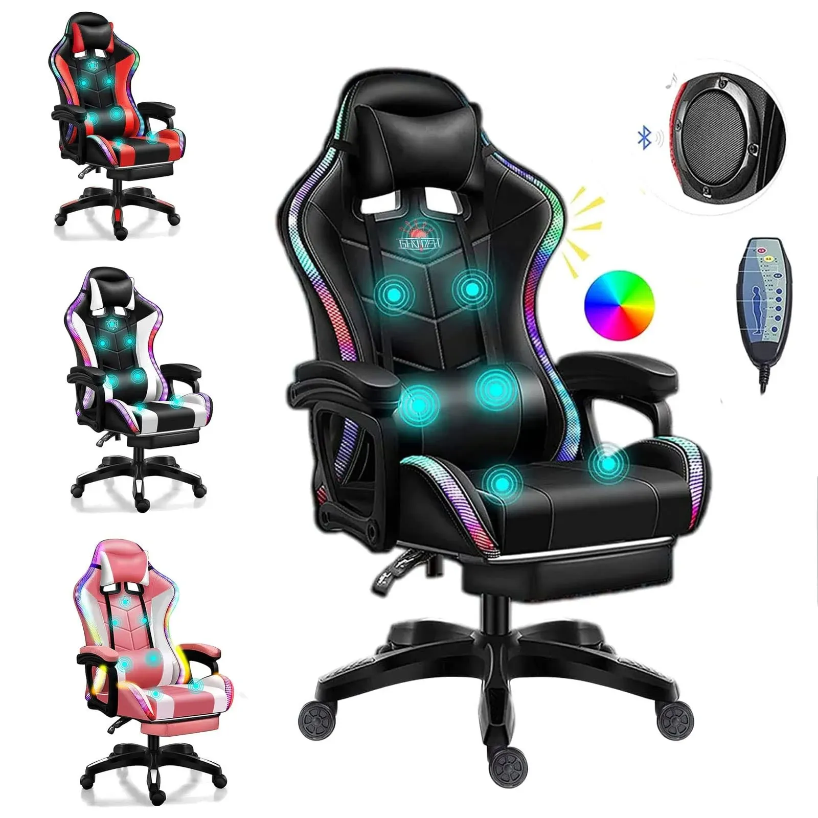 TBQATNTS Gaming Chair with Speakers,Led Gaming Chair,Ergonomic Pro Gaming Chair ...