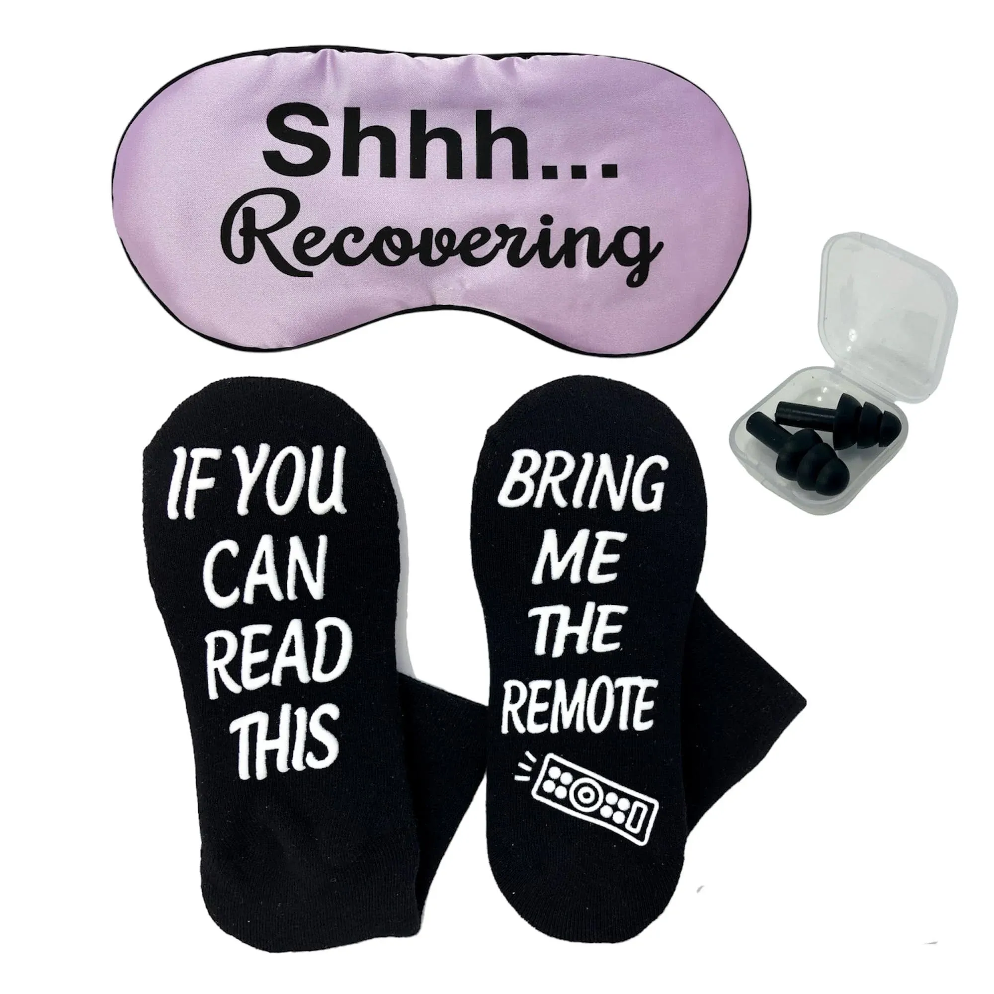 Funny Get Well Soon Gift for Men and Women, Recovering Sleeping Mask and Cozy Socks for Patients. Chemo Care Package After Surgery, Thinking of You Post Surgery, Healing Gift Set.