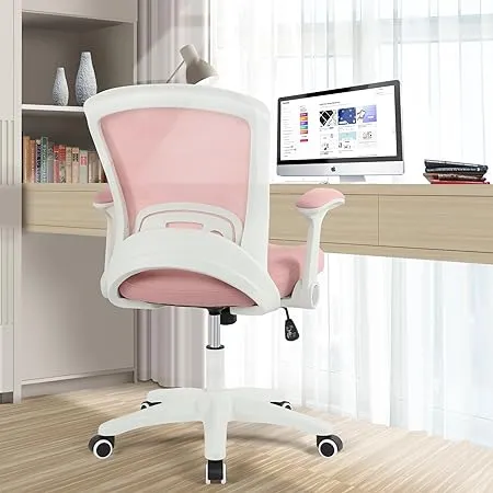 HYLONE Office Chair Mesh Computer Desk Chair, Mid-Back Task Chair Swivel, Flip-Up ...