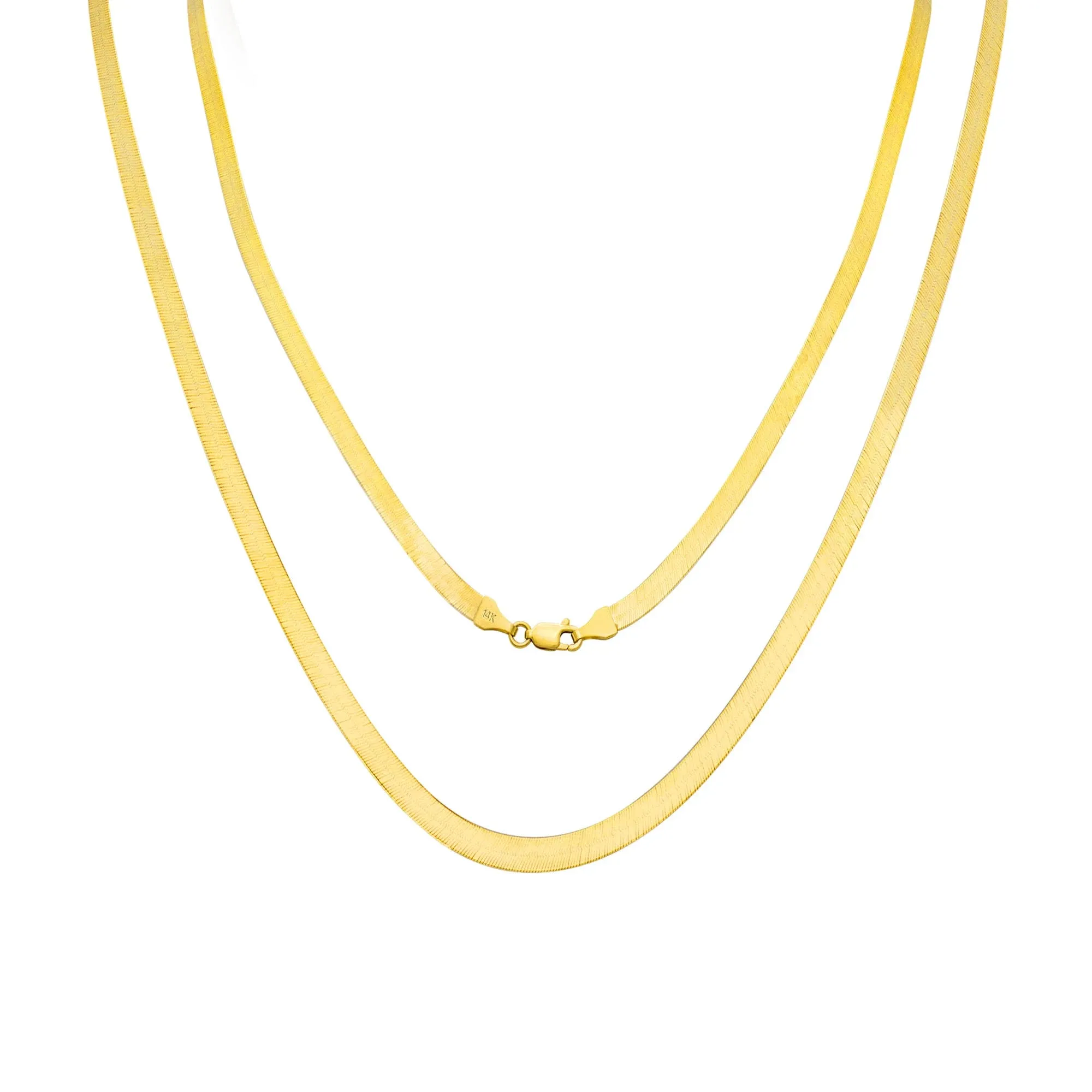 Nuragold 14K Yellow Gold 4mm Solid Herringbone Silky Flat High Polish Chain ...