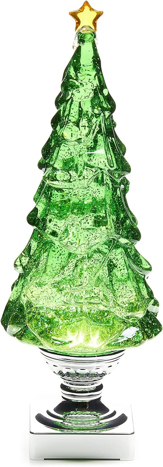 Relive Light Up Christmas Tree Snow Globe with Glitter, 15.25 inch, Green