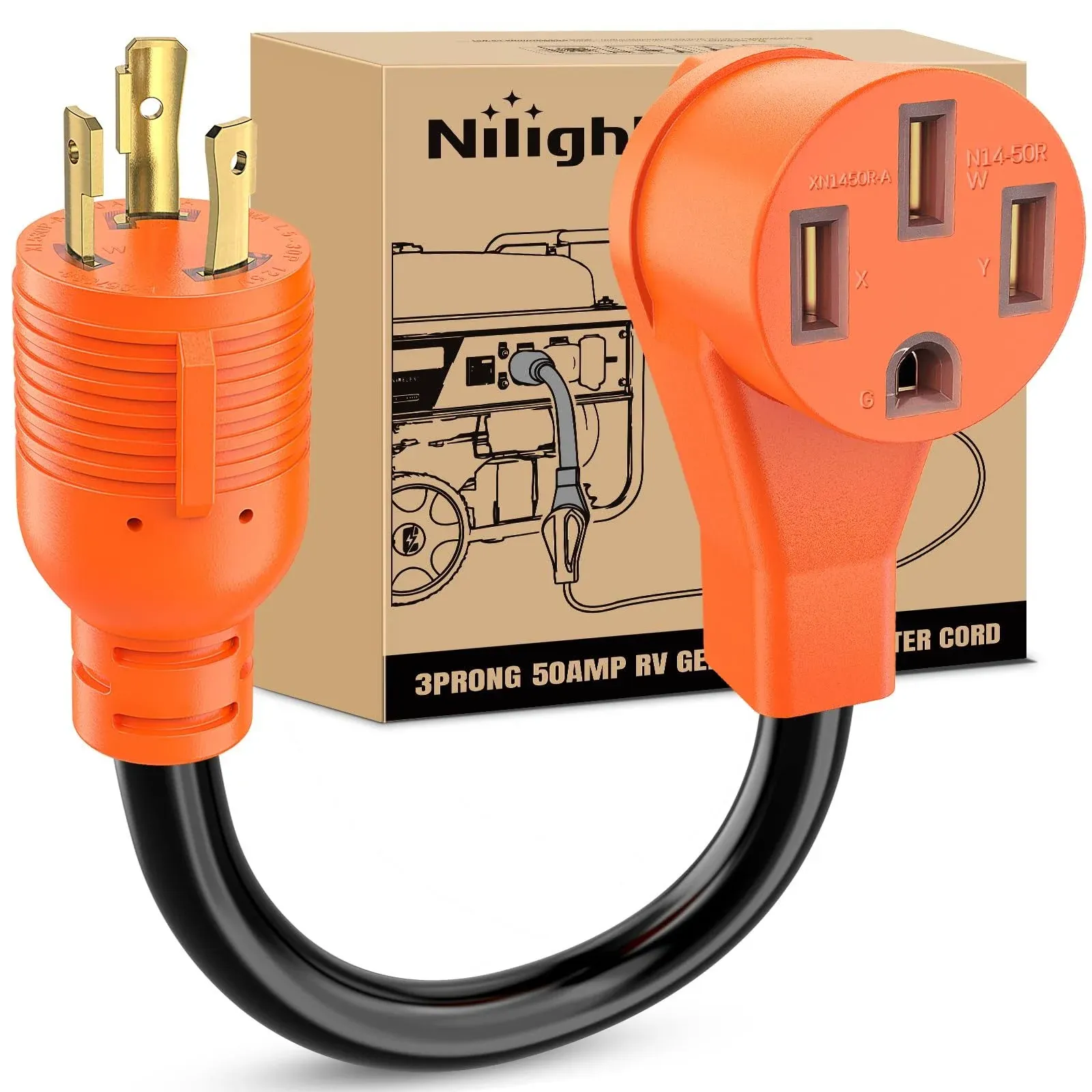 Nilight RV Generator Adapter Cord 30 Amp to 50 Amp 3 Prong Pure Copper Heavy Duty ...