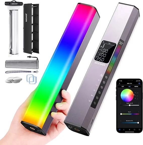 NEEWER RGB1 LED Tube Light Stick with Metal Barndoor, Handle, Touch Bar/APP Control, Magnetic Handheld RGB Video Light, 3200K-5600K CRI98+ Dimmable Photography Lighting with 6400mAh Battery, 17 Scenes