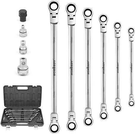 HORUSDY 10-Piece Extra Long Flex-Head Ratcheting Wrench Set - Chrome Vanadium ...