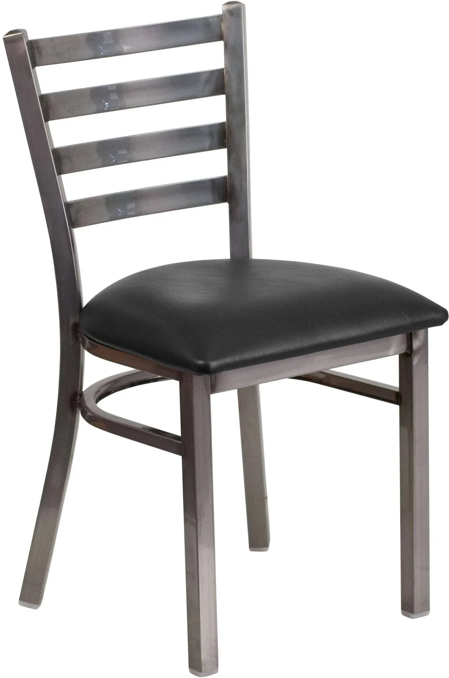 Hercules Series Clear Coated Ladder Back Metal Restaurant Chair - Black Vinyl ...