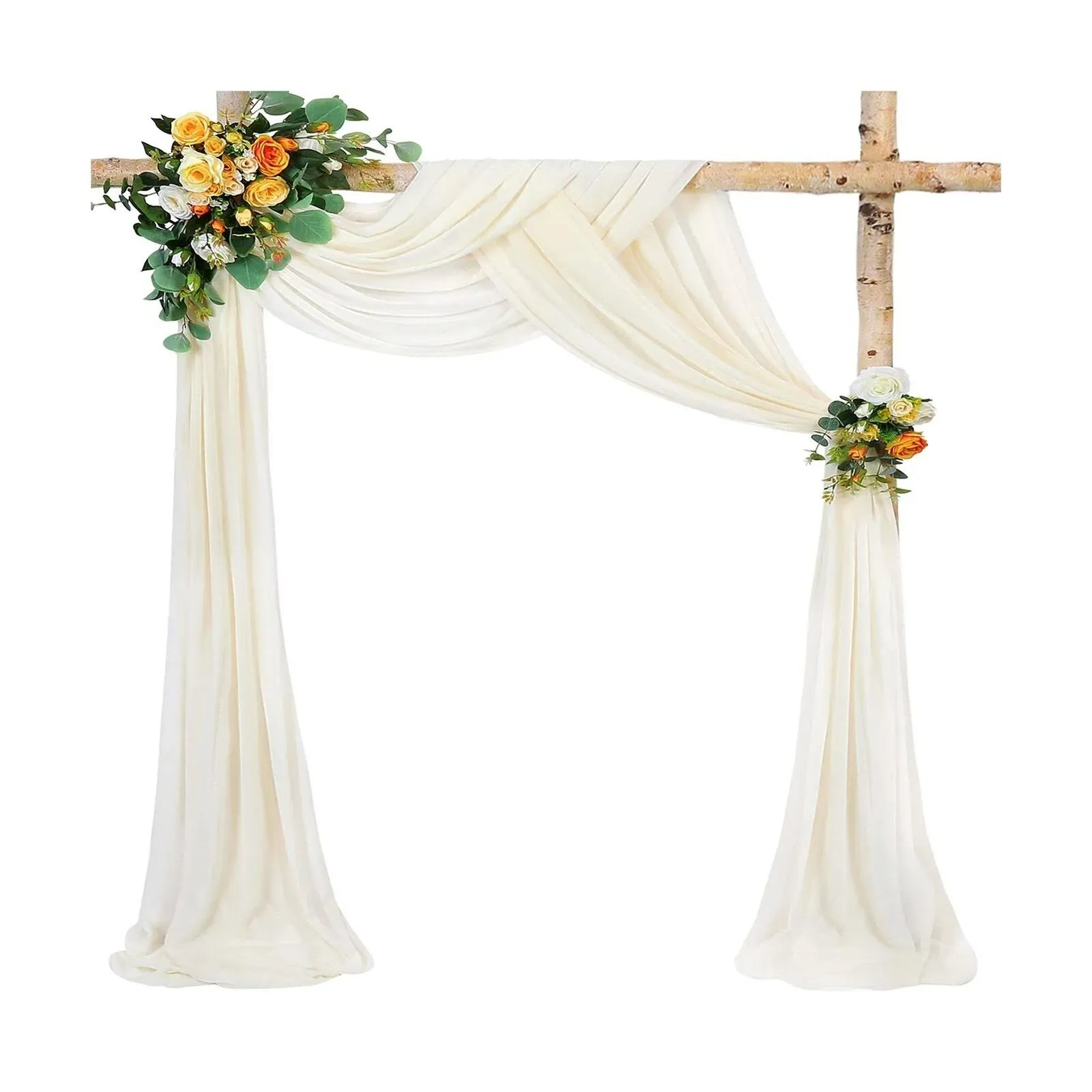 Wedding Arch Fabric Drape Ivory 3 Panels 6 Yards Sheer Backdrop Curtain Chiff...