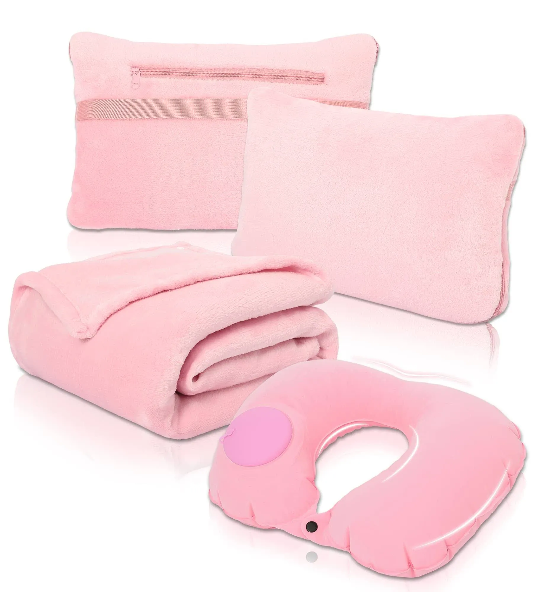 Travel Blanket and Pillow Set - Portable Inflatable Travel Neck Pillow and ...