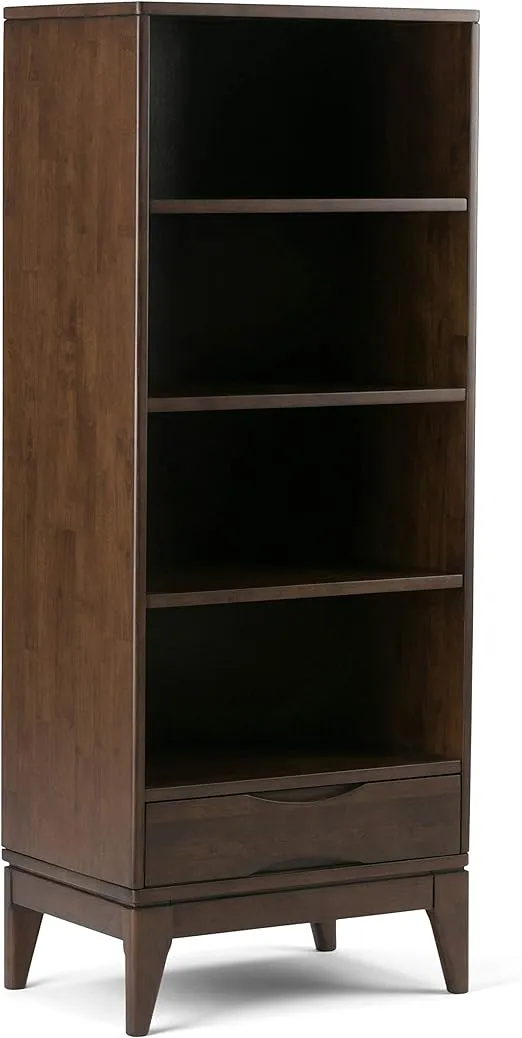 Simpli Home Harper Bookcase with Storage, Walnut Brown