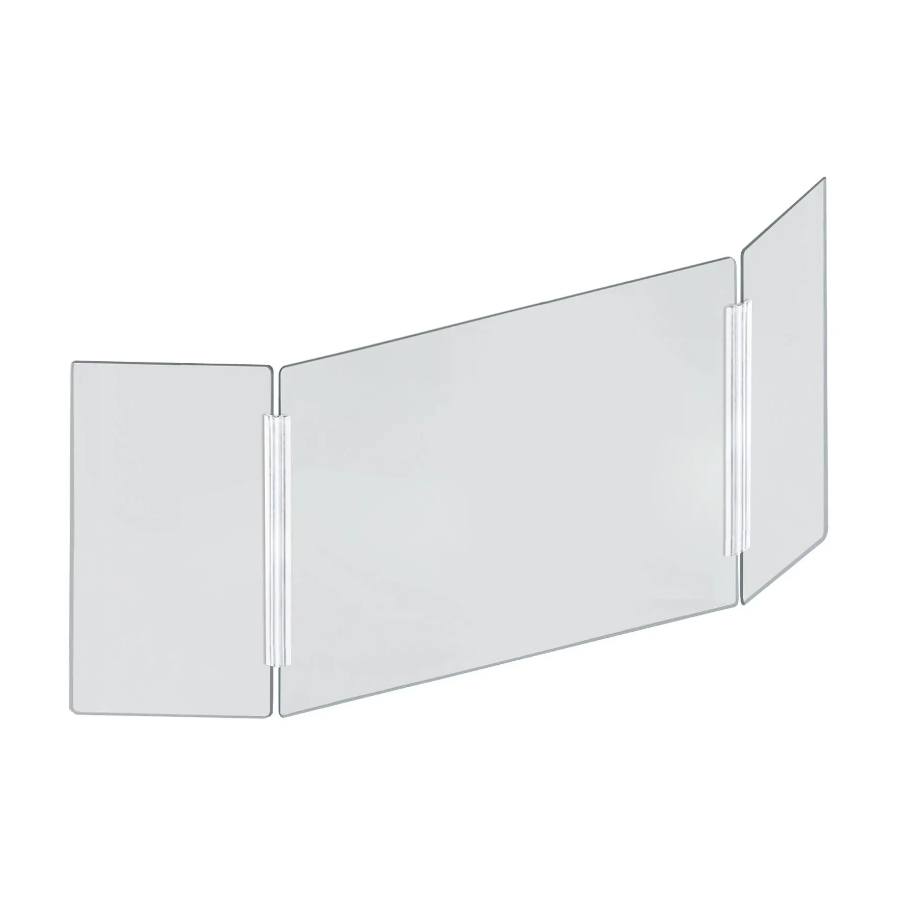 Large 53.5" wide x 23.5" high Clear Acrylic Tri Fold PLEXIGLASS Protective Shield, Sneeze Guard, Personal Barrier, adjustable heights for pass through on the bottom