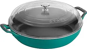 STAUB Sauté Pans Cast Iron 3.5-qt Braiser with Glass Lid-Turquoise