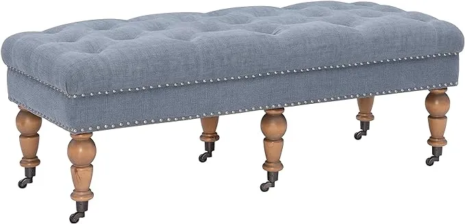 Linon Isabelle, 50", Blue Washed Linen Bench,