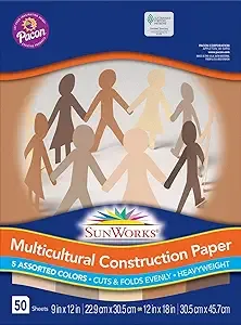 Pacon Multicultural Construction Paper, 12"x9", Assorted, 50 Sheets