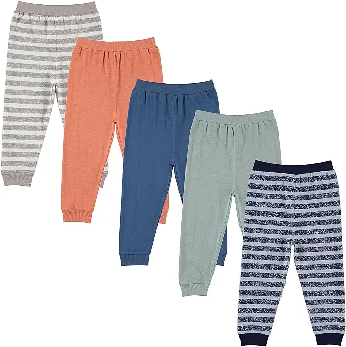 Cudlie 5-Pack Baby/Toddler Boys Jogger Pants - Lightweight Tapered Sweatpants - Lounge Jogger for Boys