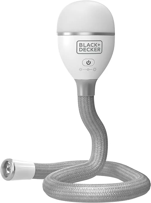 BLACK+DECKER Snake Light, Use for Book Light, Desk Light, and Work Light, 2 Settings, Flexible and Rechargeable (BDCFSL01)