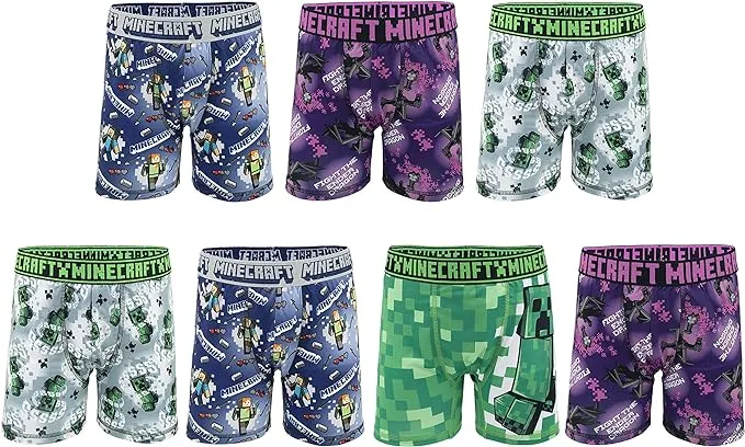 Minecraft Boys' Ultimate Gamer Athletic Boxer Briefs, 7 Soft Pairs with Coolcraft Tech Sizes 4-12